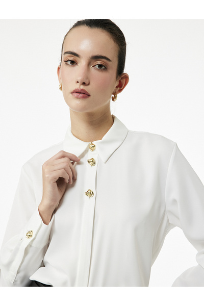 Koton Gold Button Detailed Long Sleeve Satin Shirt