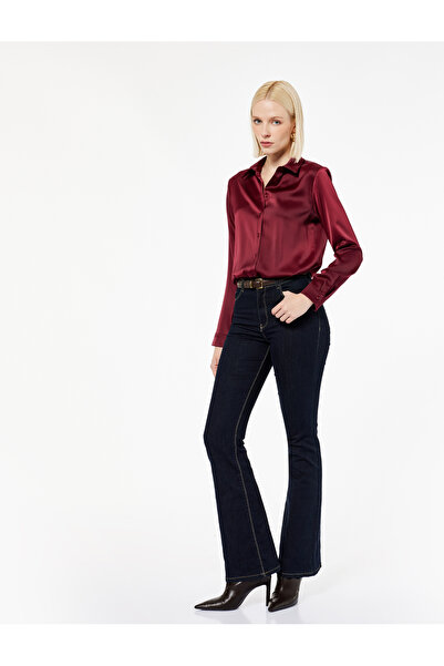 Koton Klasik Yaka Uzun Kollu Düğmeli Saten Gömlek