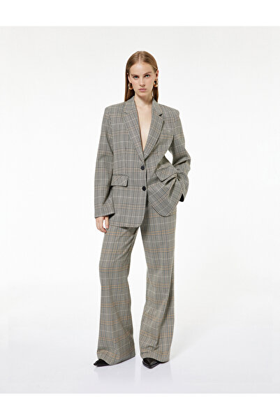 Koton Wide Collar Viscose Blend Pocket Detailed Buttoned Plaid Blazer Jacket