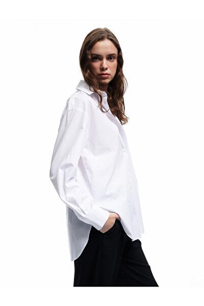 Koton Cămașă din poplin cu mânecă lungă, cu guler clasic, din bumbac, cu potrivire confortabilă