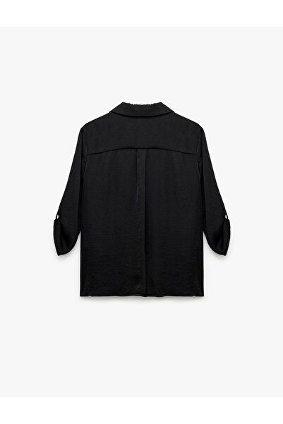 Koton Jacket Collar Fold Detail 3/4 Sleeve Satin Blouse