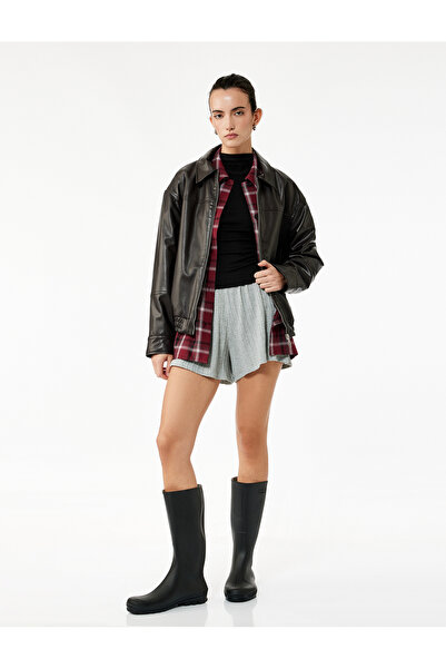 Koton Slim Fit Elastic Waist Textured Mini Shorts