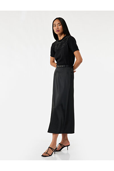 Koton Kemerli Uzun Kloş Saten Etek