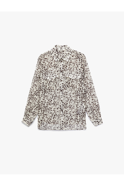 Koton Long Sleeve Leopard Print Chiffon Shirt with Pockets