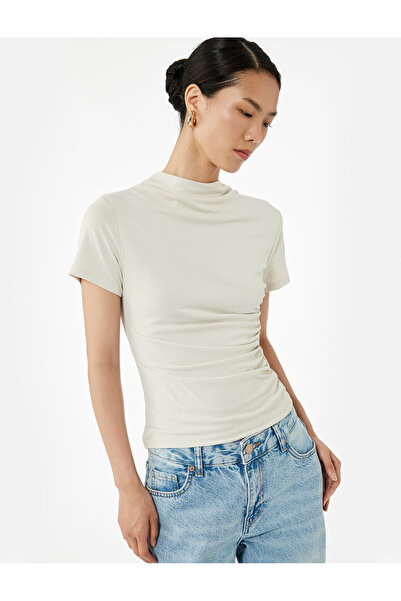 Koton Slim Fit Büzgülü Kısa Kollu Dik Yaka Bluz