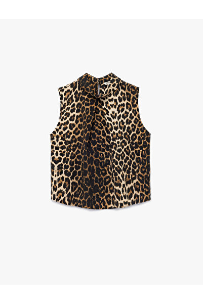Koton Stand Collar Sleeveless Leopard Print Blouse