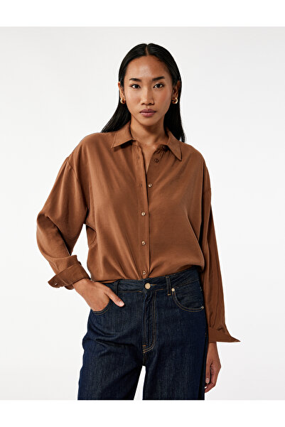 Koton Modal Fabric Buttoned Long Sleeve Oversize Shirt