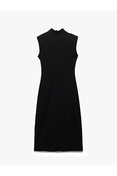 Koton Scuba Krep Kumaş Slim Fit Dik Yaka Midi Boy Kolsuz Elbise