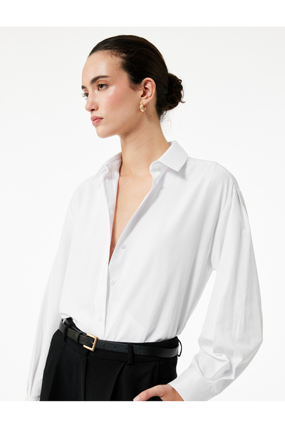 Koton Cămașă din poplin cu mânecă lungă, cu detaliu de pliuri, cu potrivire normală