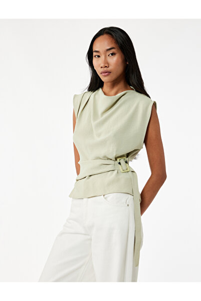 Koton Μπλούζα Aerobin από ύφασμα χωρίς μανίκια με λεπτομέρεια με ζώνη στο λαιμό