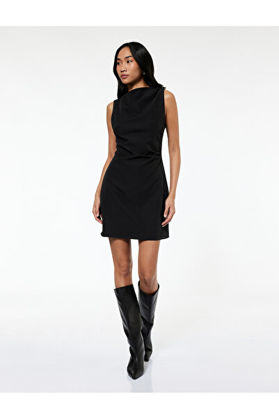 Koton A-Line Boat Neck Sleeveless Mini Dress with Metal Accessories