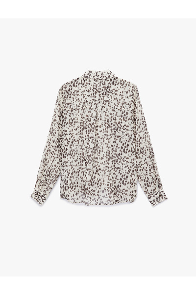 Koton Long Sleeve Leopard Print Chiffon Shirt with Pockets