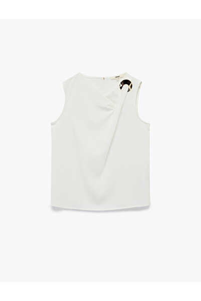 Koton Asymmetric Collar Metal Accessory Detailed Sleeveless Blouse