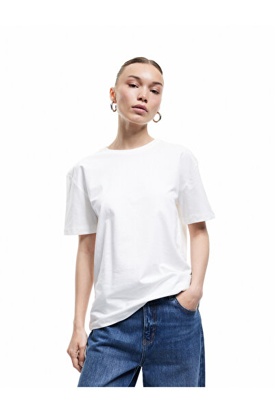 Koton Стандартна памучна тениска с кръгло деколте с къс ръкав