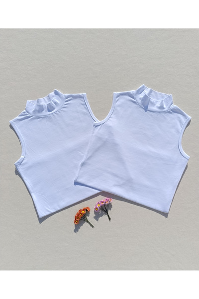 siyalife 2-парчен основен бял дамски боди с ръкави без ръкави и яка - Badi