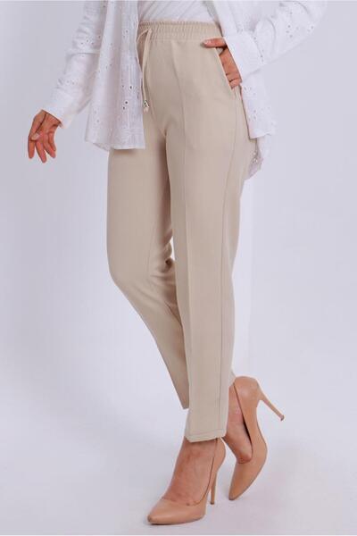 TRENDTESETTÜR Women's Beige Elastic Waist Trousers t 80004