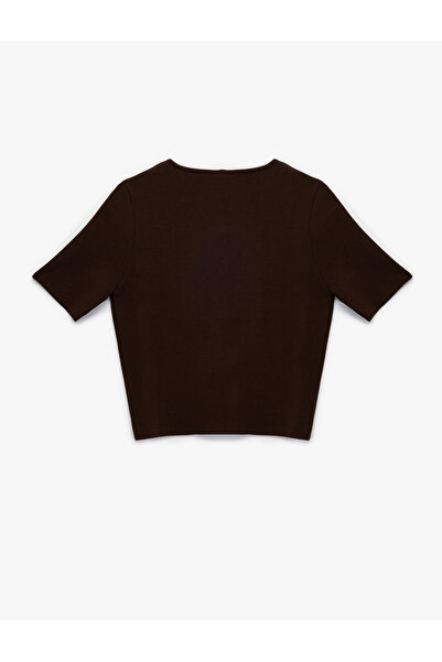 Koton Ασύμμετρη κοντομάνικη ζακέτα με κουμπιά με λαιμόκοψη