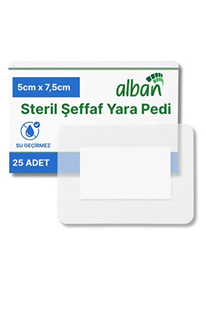 Alban Steril Şeffaf Yara Pedi, Poliüretan 5cmx7,5cm Pansuman Yara Örtüsü, Ste...