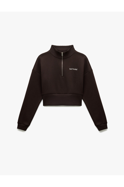 Koton Памучен суитшърт с цип и релефен принт