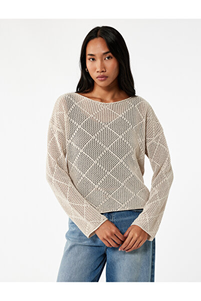 Koton Tricotaj cu mânecă lungă cu gât în formă de barcă Pulover ajurat