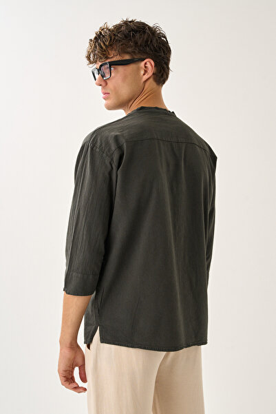 Dechers Ανδρικό πουκάμισο Fakir με λαιμόκοψη V με άνετο 100% βαμβακερό πουκάμισο E211