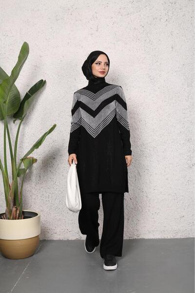 KAYA BUTİK Glittery knit set trousers tunic