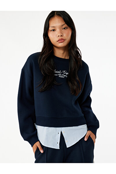 Koton Hanorac oversize cu mânecă lungă, cu decolteu, brodat