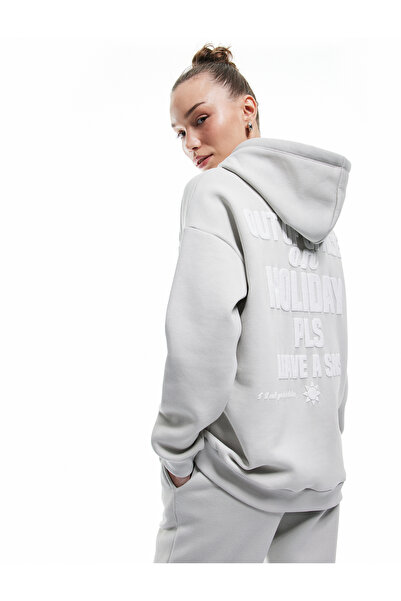 Koton Spate cu imprimeu cu glugă supradimensionat Gri Femei Swea tricou 6WAL1...