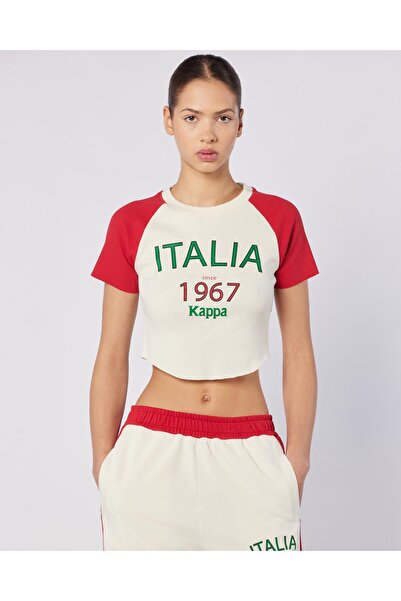 Kappa Balde Tee Kadın Beyaz-Kırmızı Regular Fit Tişört