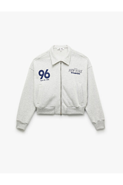 Koton Hanorac cu mânecă lungă, cu buzunar, cu fermoar imprimat pe spate