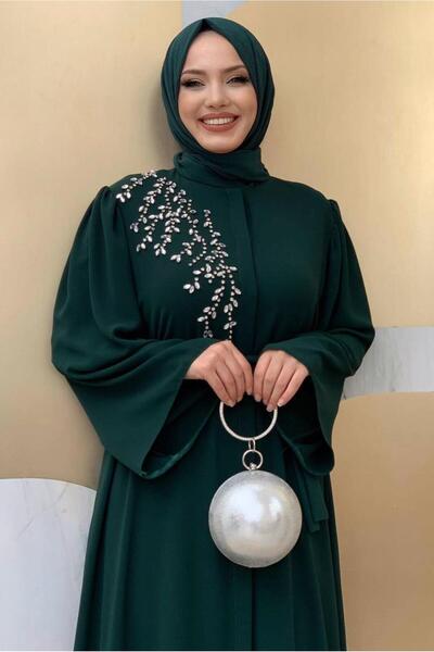 TRENDTESETTÜR KADIN YEŞİL (ZÜMRÜT) TAŞ İŞLEMELİ FERACE T 5087