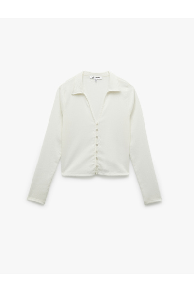 Koton Shirt Collar Long Sleeve Button Slim Fit T-Shirt