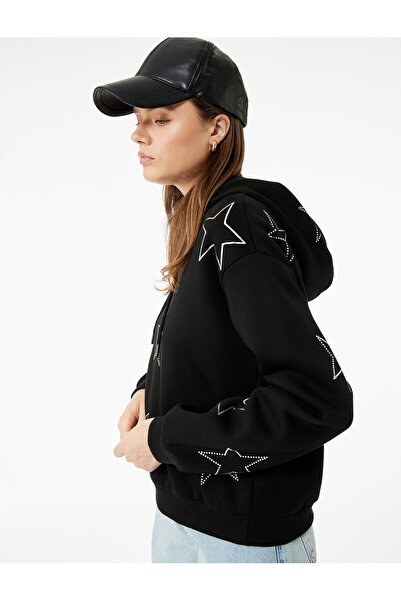 Koton Hanorac oversize pentru femei, negru, cu glugă, 6Wal10089Ik