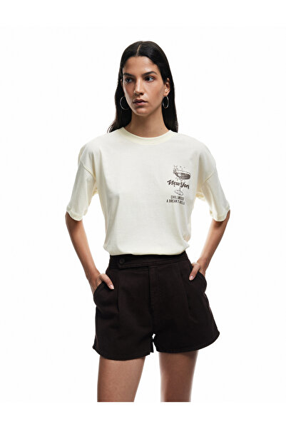 Koton Тениска с къс ръкав, уголемен деколте с принт