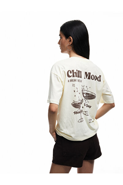 Koton Тениска с къс ръкав, уголемен деколте с принт