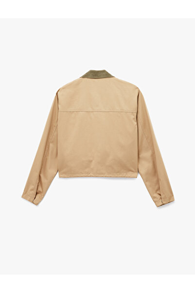 Koton Velvet Collar Pocket Detailed Zippered Snap Button Seasonal Jacket