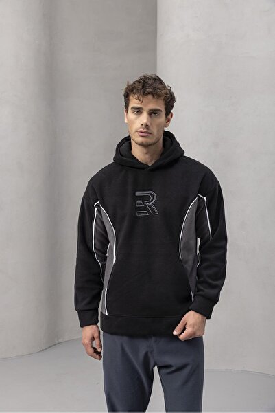 Valiberta Ανδρικό φούτερ με κουκούλα με μοτίβο αντίθεσης Frank Piece - Μαύρο