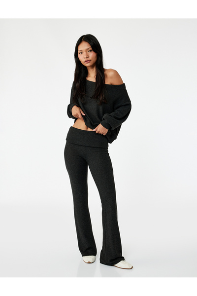 Koton Viscose Blended High Waist Leggings Pants with Spanish Leg