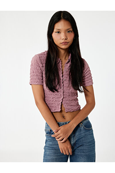 Koton تي شيرت بياقة بيبي بأكمام قصيرة وأزرار ملتفة