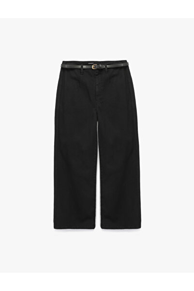 Koton Pamuklu Geniş Paça Kemerli Crop Pantolon - Wide Leg Jeans