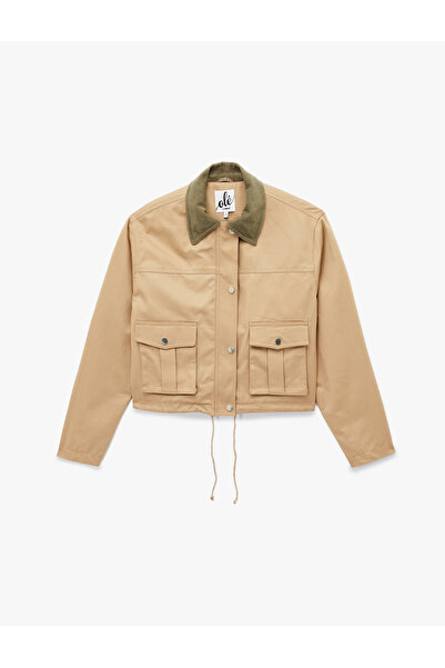 Koton Velvet Collar Pocket Detailed Zippered Snap Button Seasonal Jacket