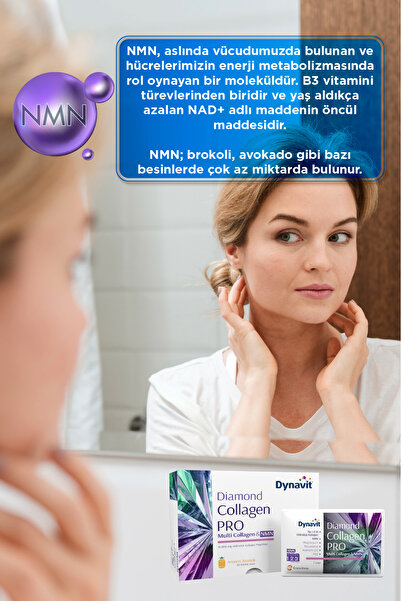 Dynavit Multi Collagen&NMN (NAD+ Öncüsü) 30 Saşe-Hidrolize Peptit Tip 1&3 Sığır ve Tip 2 Tavuk Kolajeni,NMN
