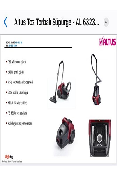 Altus BS 750 W Toz Torbalı Süpürge AL 6323