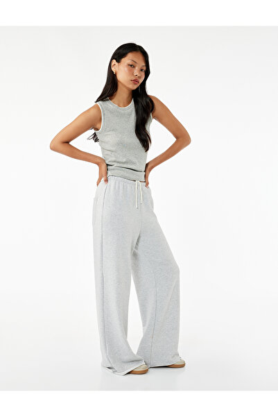 Koton Beli Lastikli Yüksek Bel İspanyol Paça Uzun Eşofman Altı