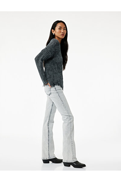 Koton Pantaloni din denim cu talie înaltă, slim fit, cu picioare spaniole - b...