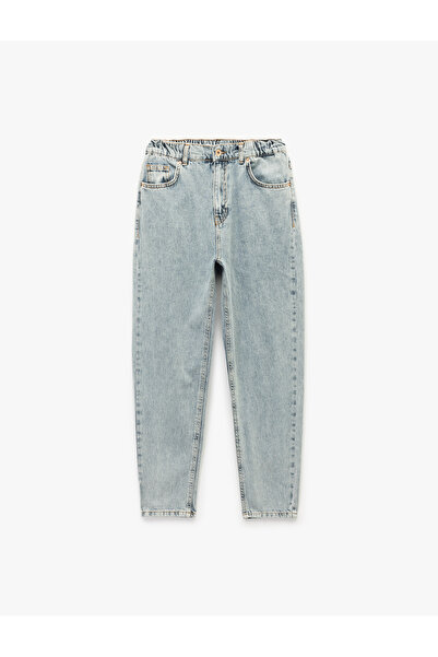 Koton Yüksek Bel Düğmeli Cepli Düz Paça Mom Fit Jean Pantolon - Mom Slim Jean