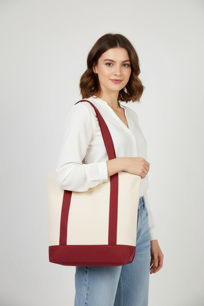 yibucraft Canvas Tote Bag Burgundy Gusseted Shoulder Bag 320 Gr Front Pocket ...