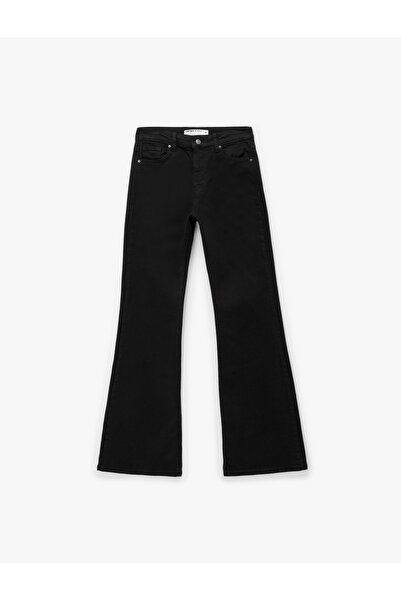 Koton High Waist Spanish Leg Flare Black Women's Pants 6Wal40007Mw