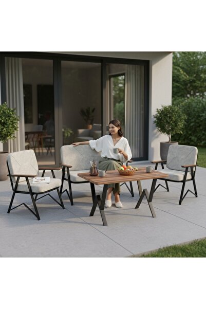 Tu Tienda MELİSA 2 1 1 MASA(70*120) BAHÇE BALKON MUTFAK TAKIMI,KREM
