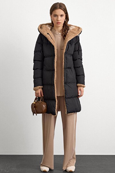 Olcay Двулицево поларено яке с качулка и детайли, черен камък 6491